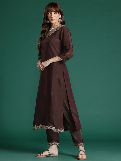 Indyancart IE Floral Embroidered Liva Kurta with Trousers & With Dupatta