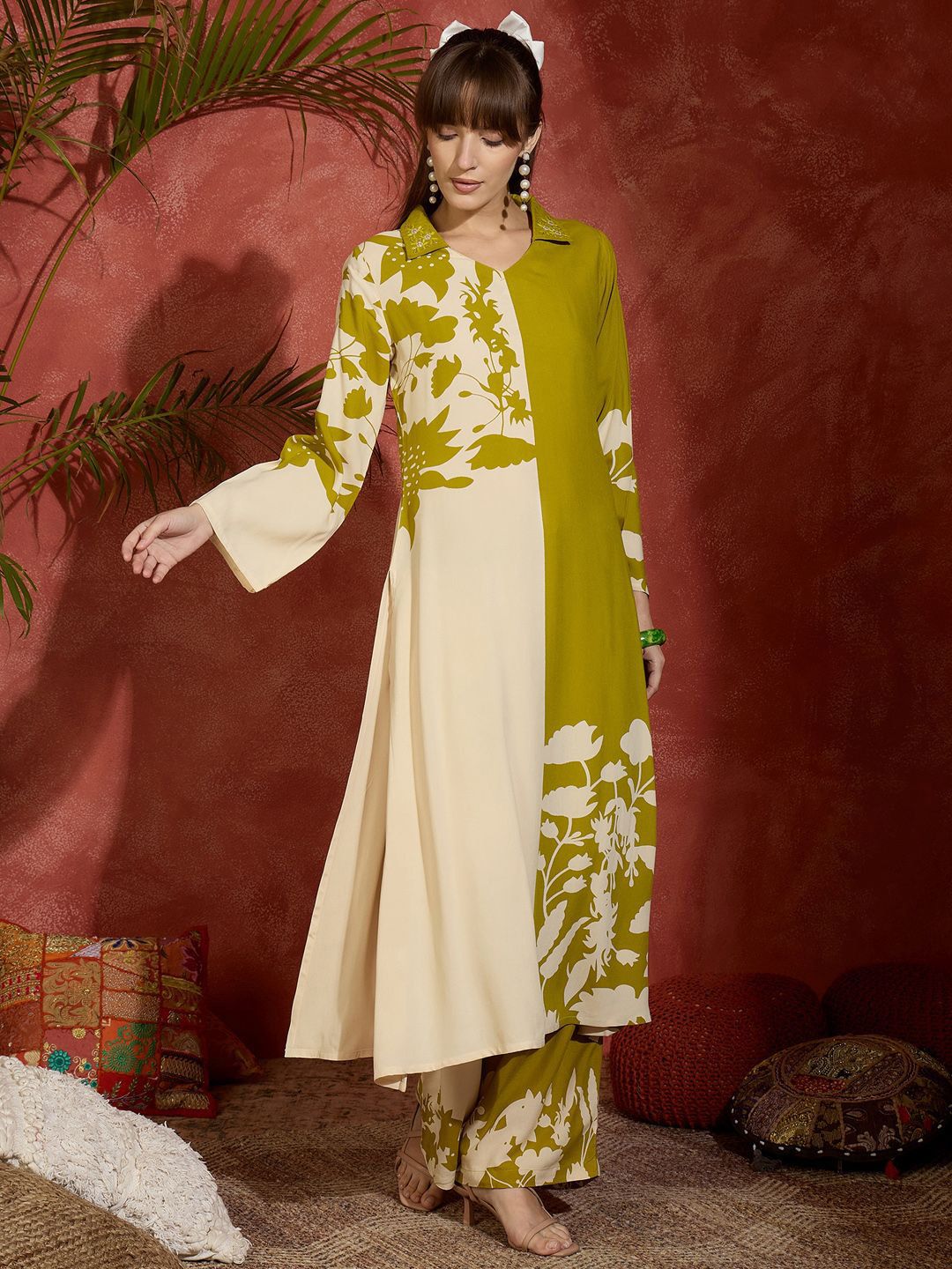 Dhiyona IE Indo era Printed A-Line Tunic & Trousers Co-Ord Set