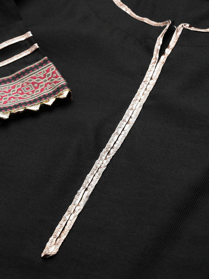Indyancart IE Women Black & Golden Solid Kurta with Palazzos & Dupatta