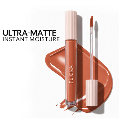 FLiCKA Flicka Weightless Impressions liquid lipstick in Peach Nude, showcasing a smooth, lightweight, long-lasting lip color.