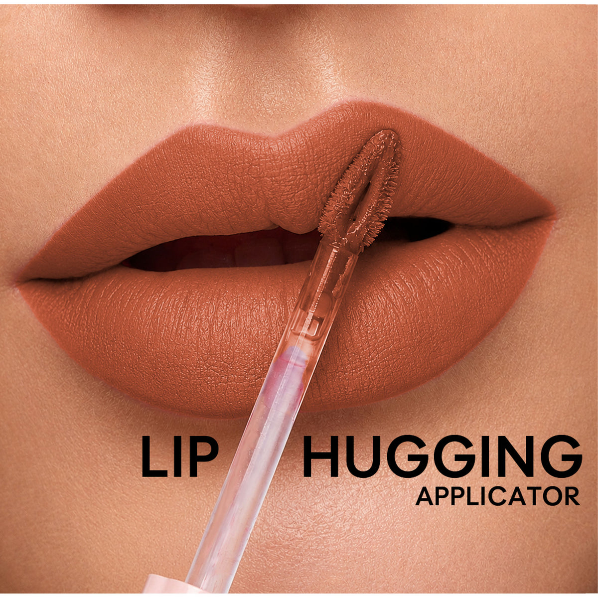 FLiCKA Flicka Weightless Impressions Liquid Lipstick in Peach Nude, smudge-proof and long-lasting, applied on lips.