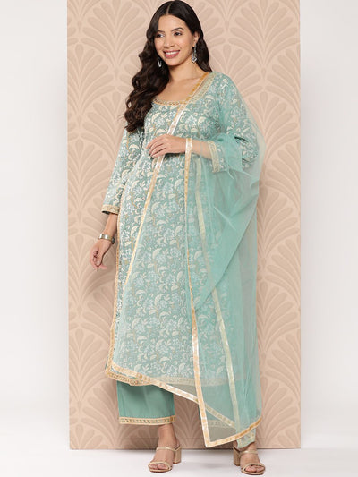 Indyancart VA Women'sFloral Printed Regular Pure Cotton Kurta with Palazzos & Dupatta