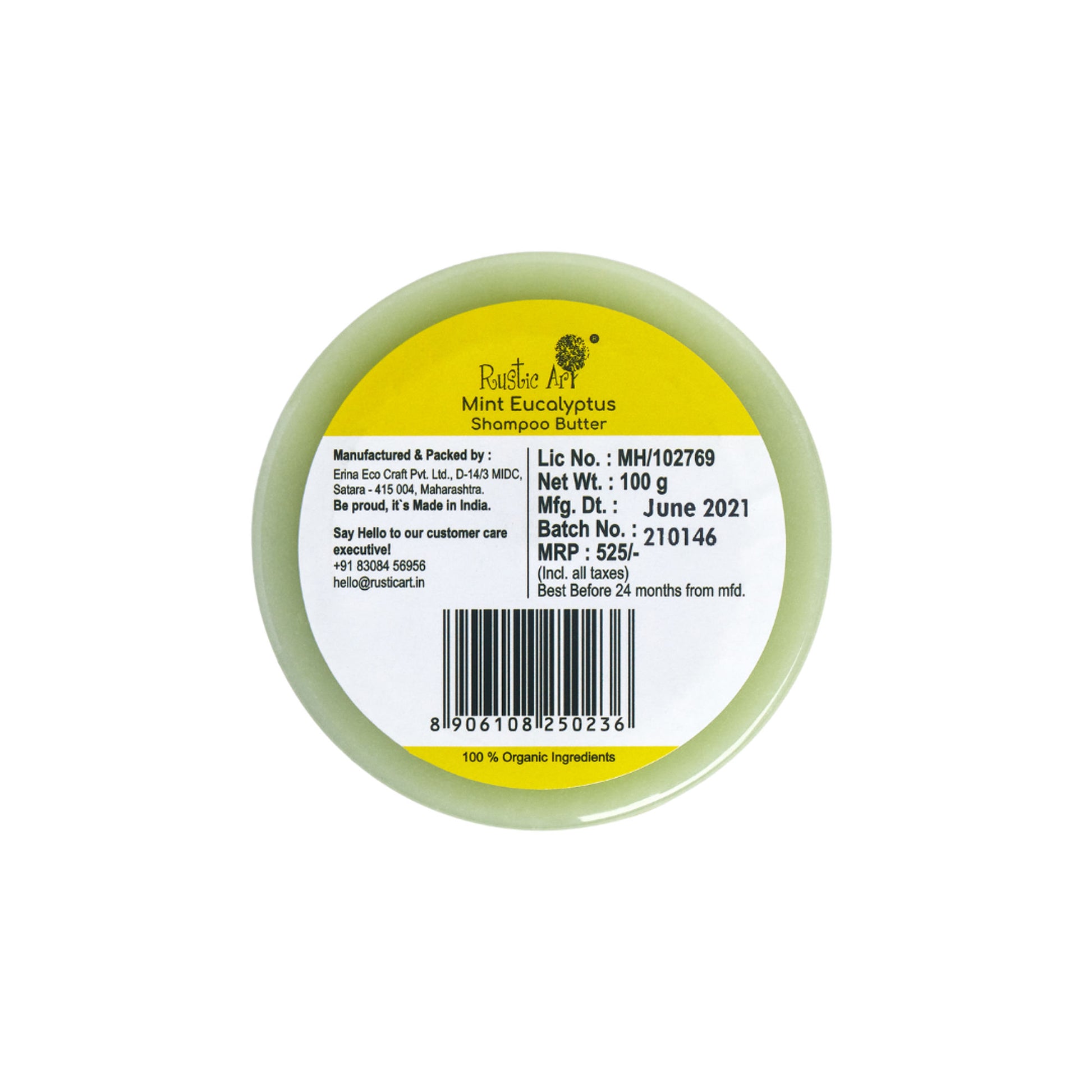 Rustic Art Mint Eucalyptus Shampoo Butter for Deep Cleansing
