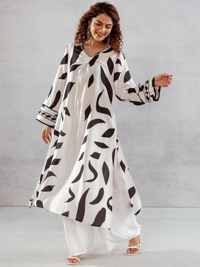 Indyancart SN Women's Abstract Printed Beads and Stones A-Line Kurta with Palazzos Set