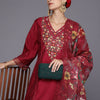 Dhiyona IE Women Floral Yoke Design Panelled Thread Work Kurta with Trousers & Dupatta