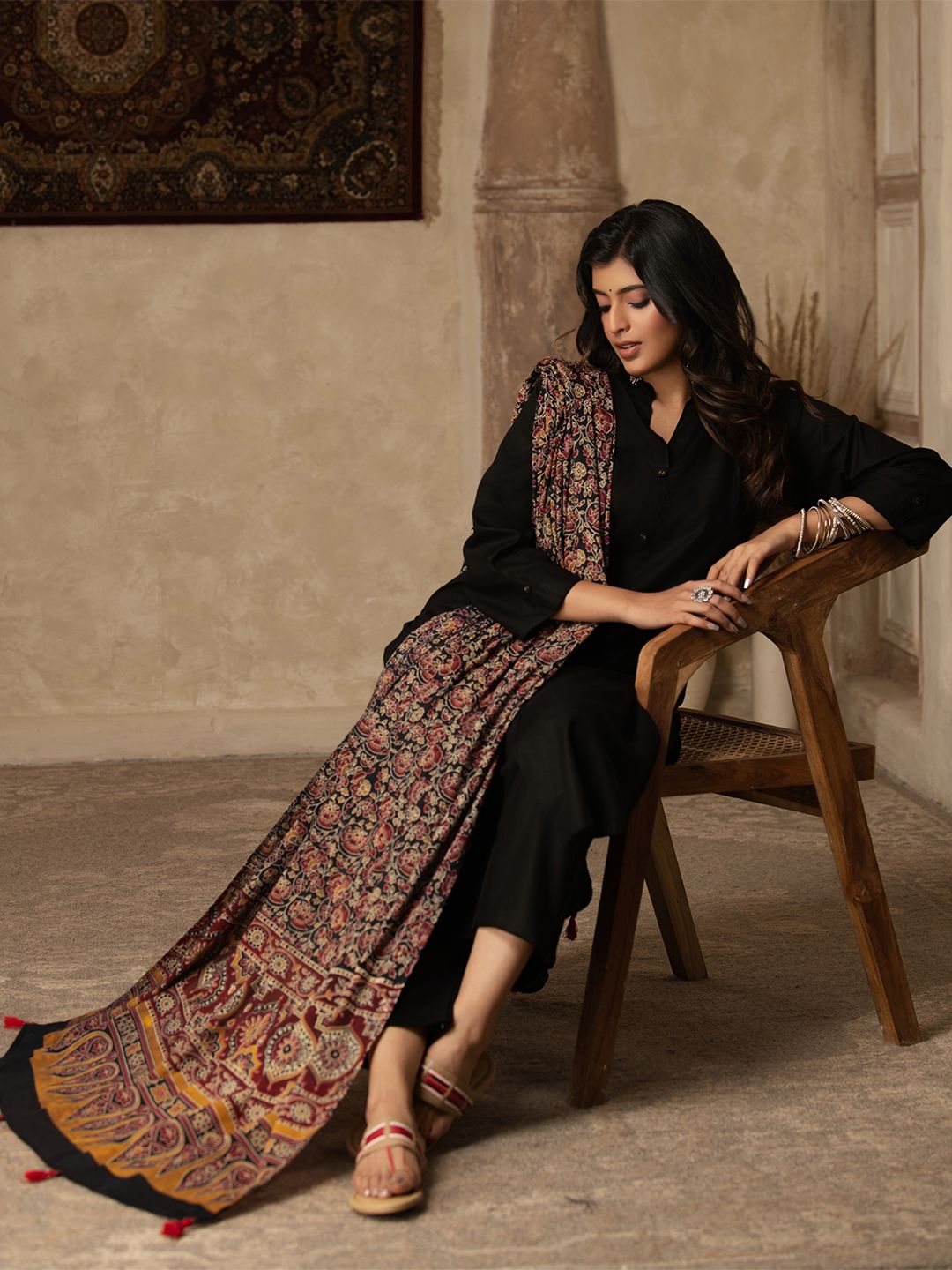 Indyancart SN Women's Mandarin Collar Straight Kurta With Trouser & Dupatta