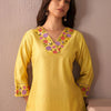 Dhiyona IE Floral Yoke Design V-Neck Thread Work Liva Straight Kurta With Trousers & Dupatta