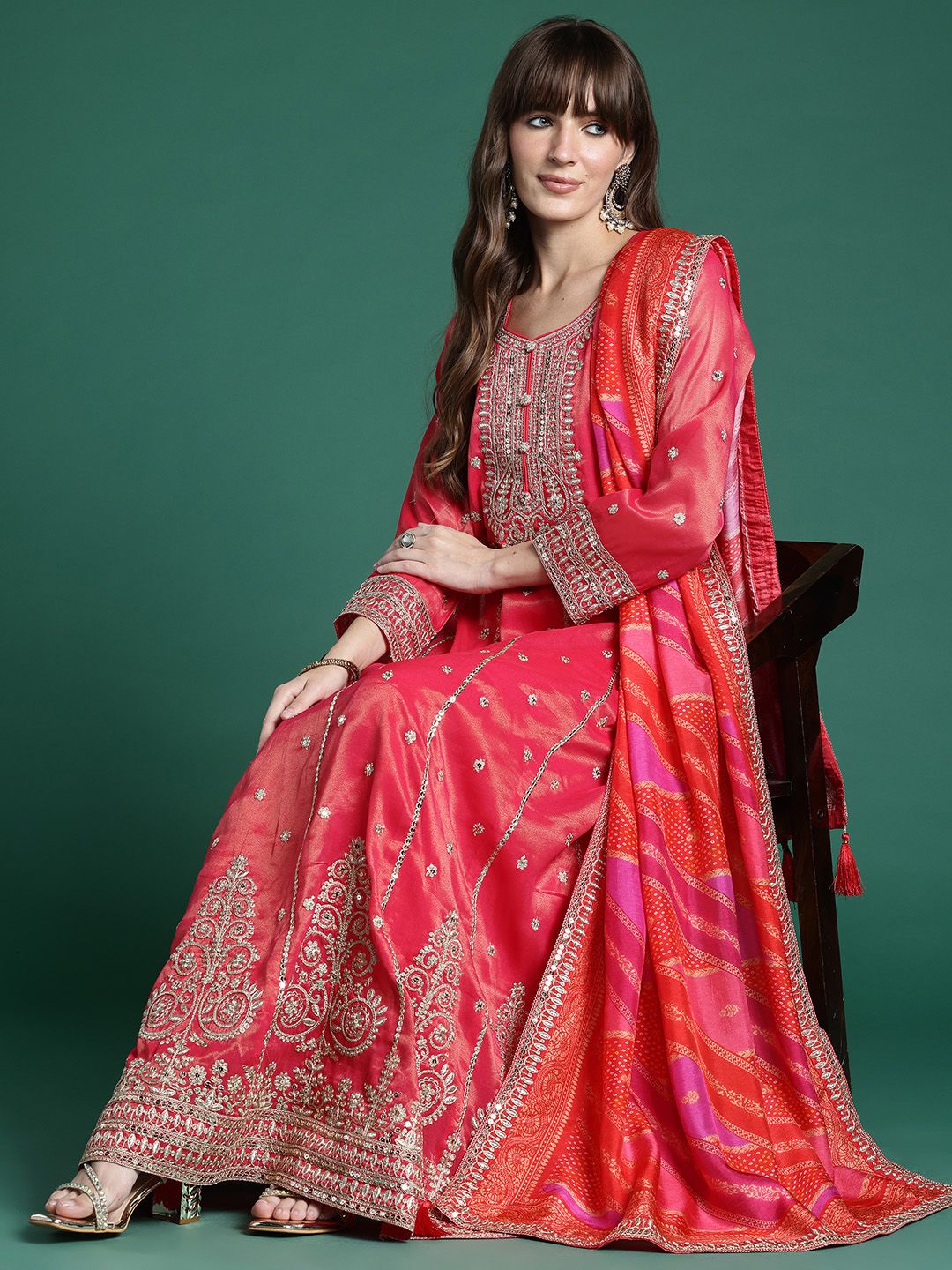 Ethnic Motifs Embroidered Kurta with Trousers & Dupatta