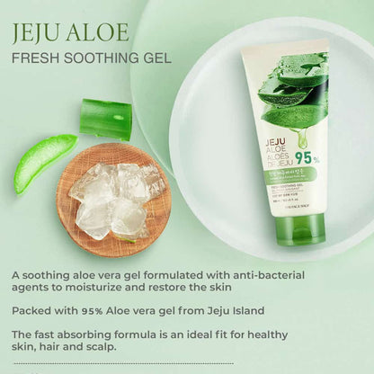 The Face Shop Jeju Aloe Fresh Soothing Gel Tube, Pure Non Sticky Aloe Gel For Body, Face & Hair