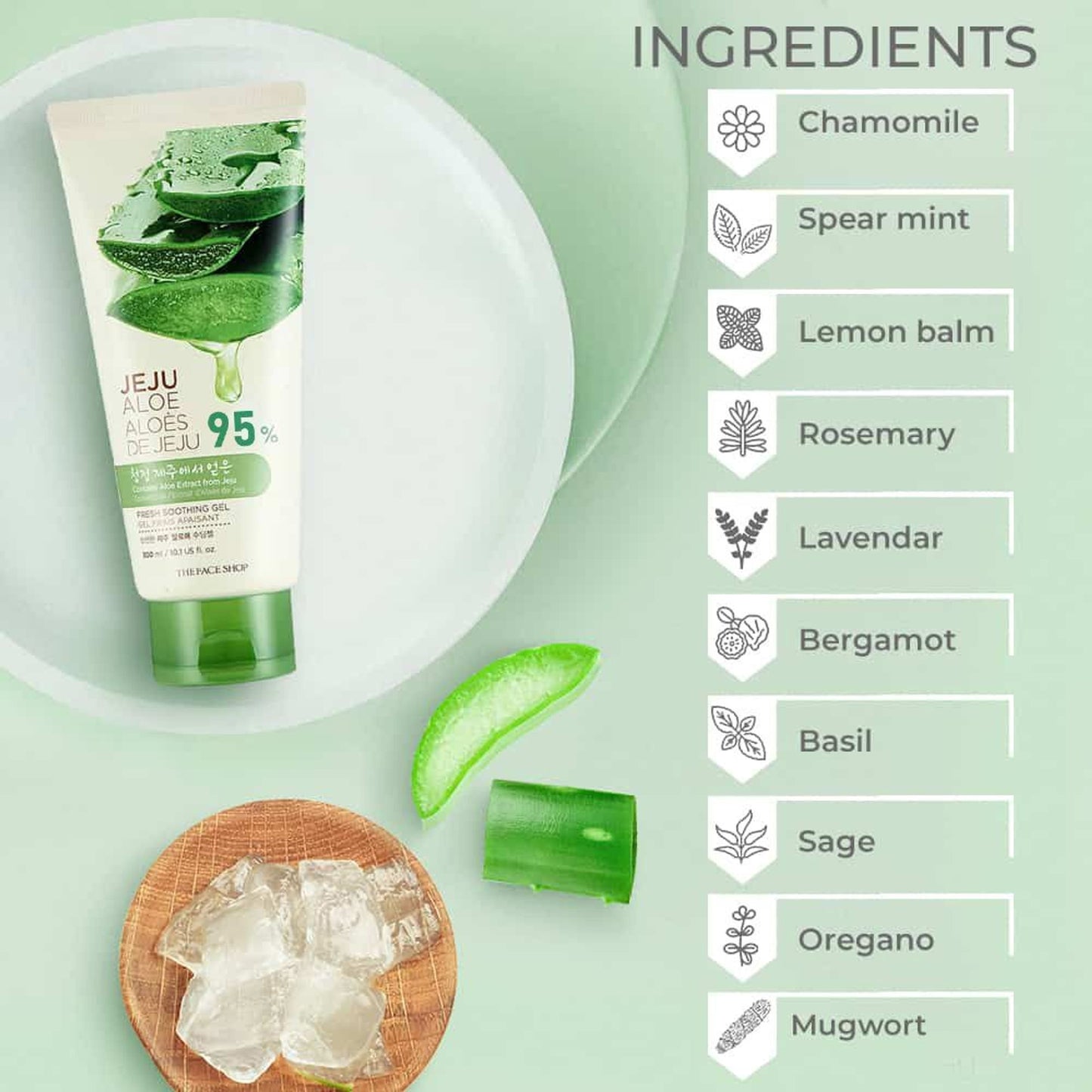 The Face Shop Jeju Aloe Fresh Soothing Gel Tube, Pure Non Sticky Aloe Gel For Body, Face & Hair