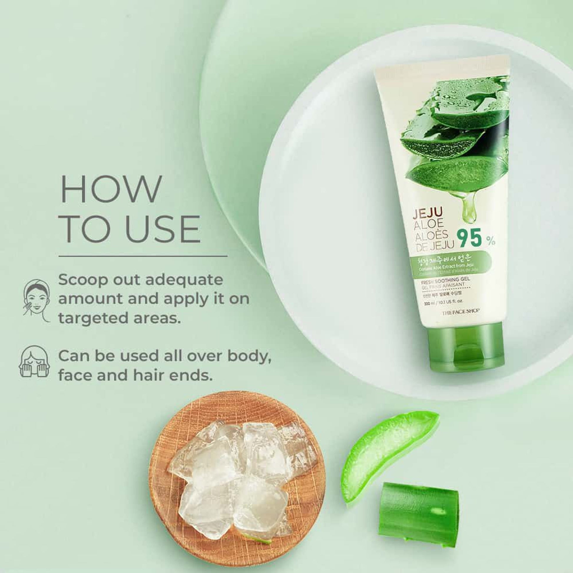 The Face Shop Jeju Aloe Fresh Soothing Gel Tube, Pure Non Sticky Aloe Gel For Body, Face & Hair