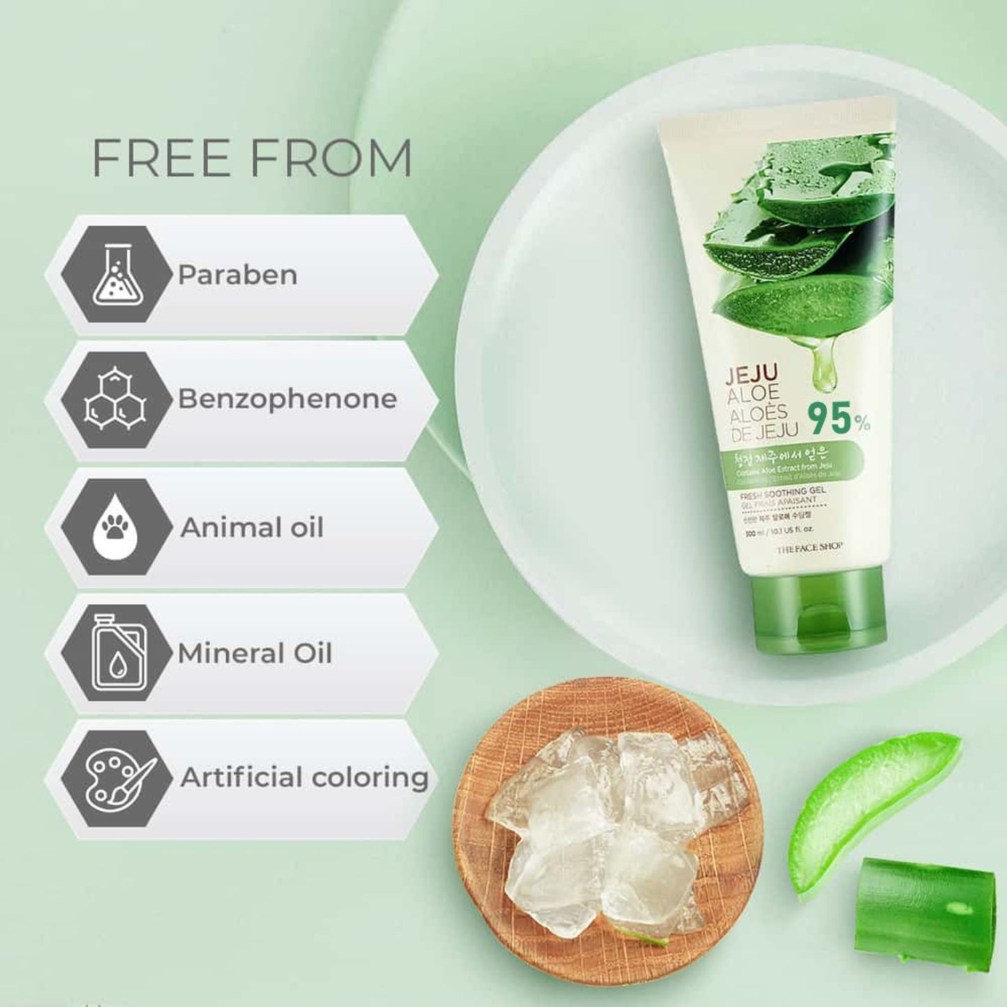 The Face Shop Jeju Aloe Fresh Soothing Gel Tube, Pure Non Sticky Aloe Gel For Body, Face & Hair
