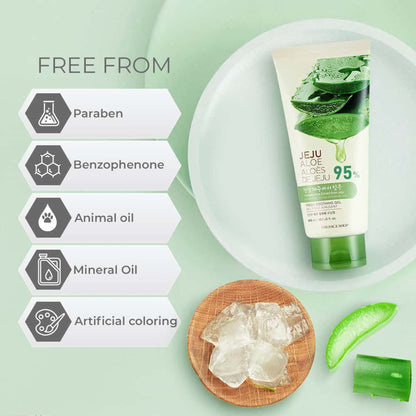 The Face Shop Jeju Aloe Fresh Soothing Gel Tube, Pure Non Sticky Aloe Gel For Body, Face & Hair