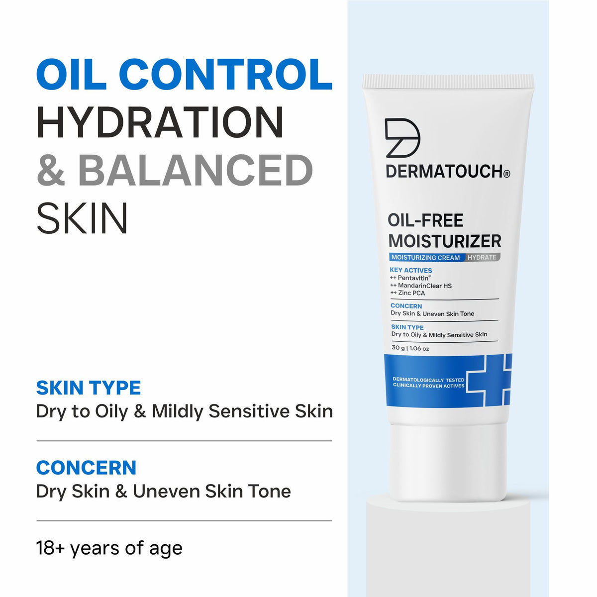 Dermatouch Oil-Free Moisturiser providing lightweight hydration and non-greasy daily skin care in a sleek bottle