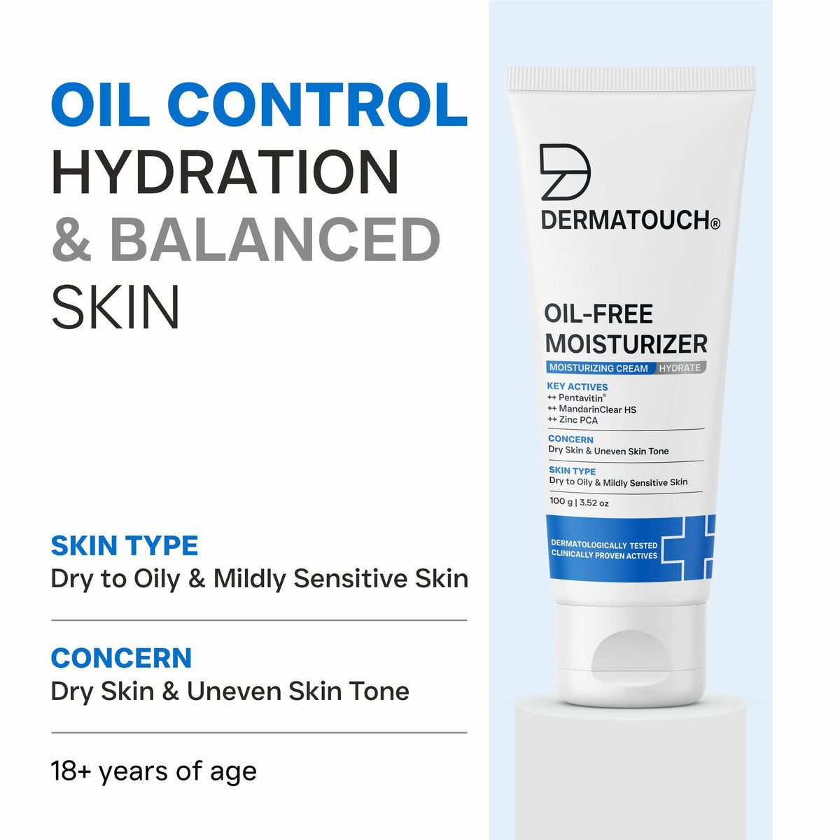 Dermatouch oil-free moisturizer providing lightweight hydration and non-greasy daily skin care in a sleek jar.