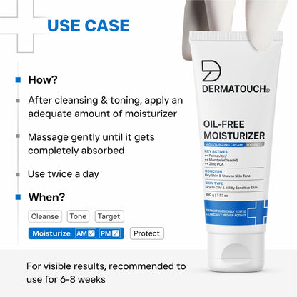 Dermatouch oil-free moisturizer providing lightweight hydration and non-greasy daily skin care in a sleek bottle.
