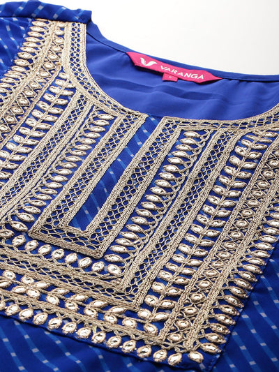 Indyancart VA Women'sLeheriya Printed Zari Kurta With Trousers & Dupatta