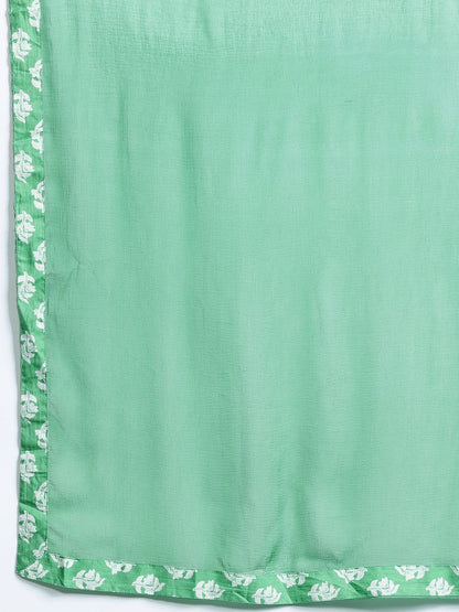 Indyancart IE Floral Printed Empire Mirror Work Pure Cotton Kurta with Trousers & Dupatta