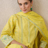 Dhiyona IE Floral Printed Mandarin Collar Beads Stones Pure Cotton Kurta Trousers & Dupatta