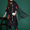 Indyancart IE Floral Embroidered Sequinned Kurta With Trousers & Dupatta