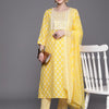 Indyancart IE Floral Printed Three-Quarter Sleeves Sequinned Pure Cotton Straight Kurta Set