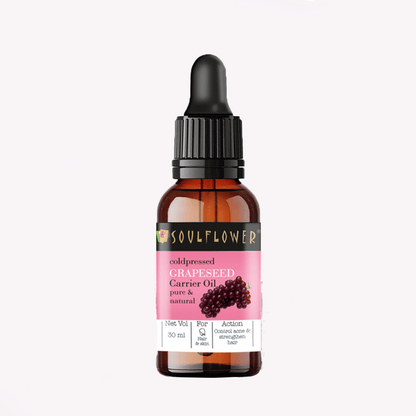 Soulflower Organic Grapeseed Face Serum & Carrier Hair Oil For Glowing Skin, Acne, Cold-Pressed