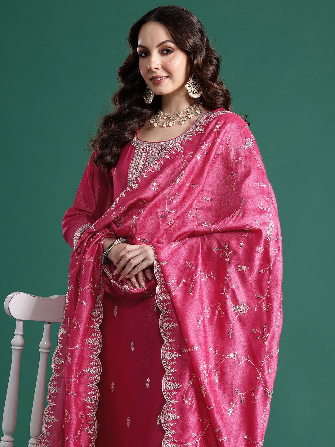 Ethnic Motifs Embroidered Kurta with Trousers & Dupatta