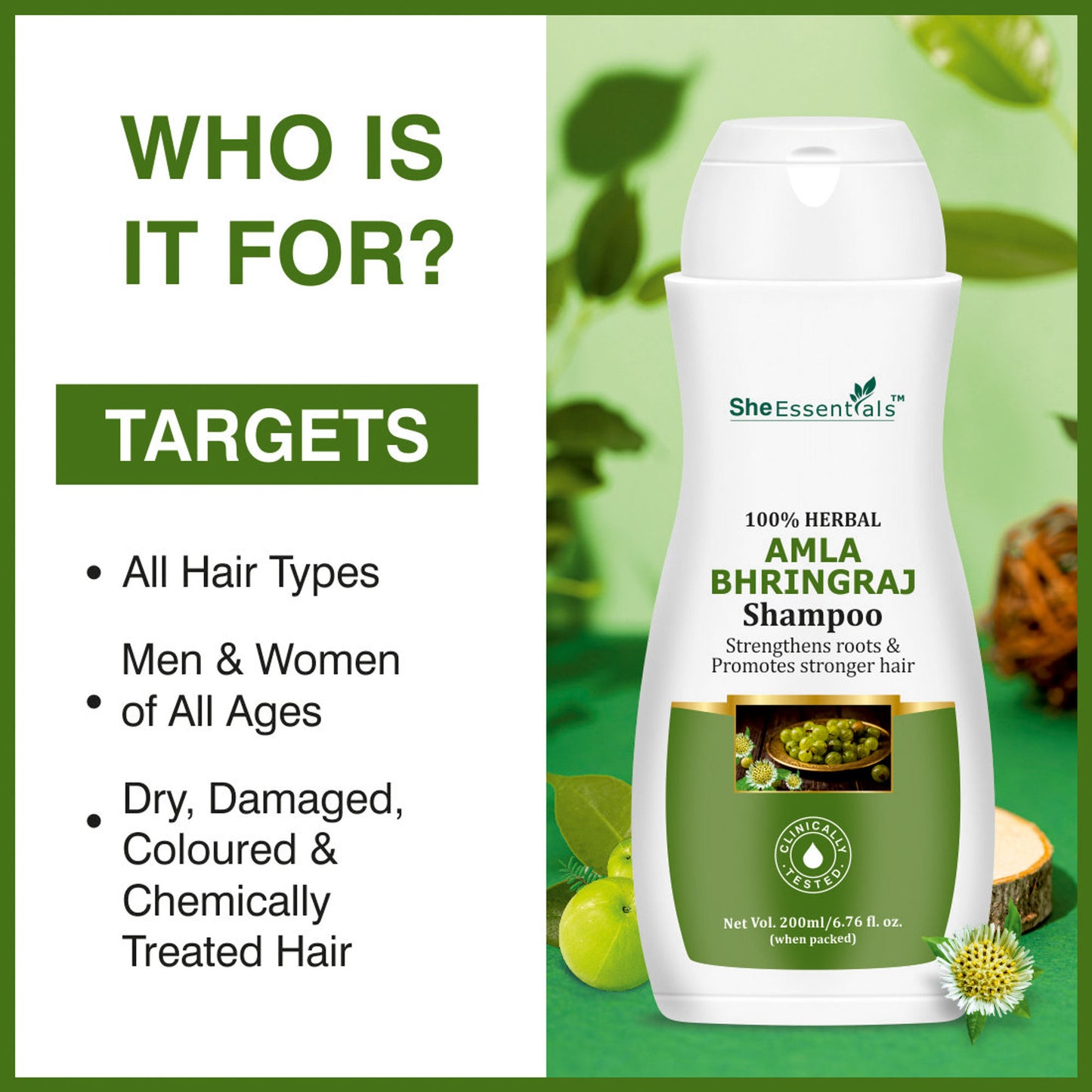 She Essentials Amla Bhringraj Hair Shampoo For Anti Dandruff, Growth - Men & Women