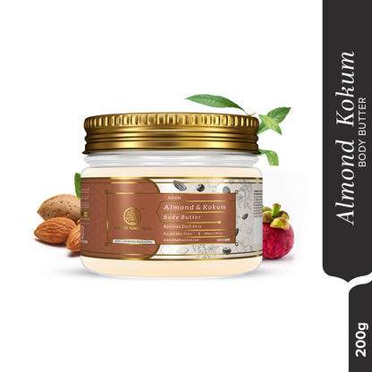 Khadi Natural Almond & Kokum Body Butter jar showing rich cream texture for revitalizing dull skin