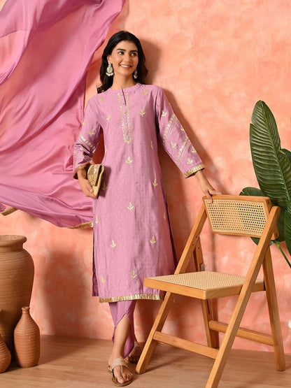 Indyancart SN Women's Solid Embroidered Kurta with Dhoti Pant & Dupatta