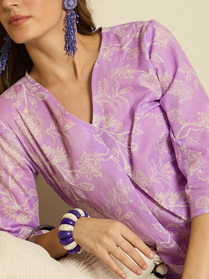 Indyancart IE Printed A-Line Pure Cotton Tunic With Trousers