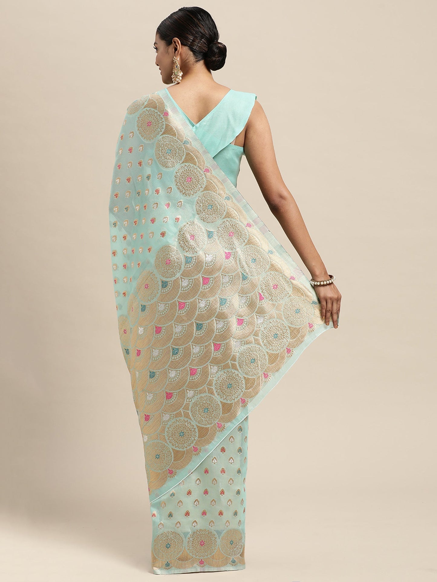 Women's Silk Blend Light Blue Woven Design Designer Saree With Blouse Piece
