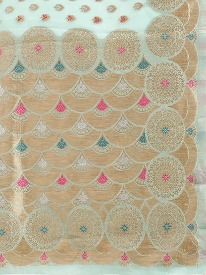 Women's Silk Blend Light Blue Woven Design Designer Saree With Blouse Piece