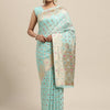 Women's Silk Blend Light Blue Woven Design Designer Saree With Blouse Piece