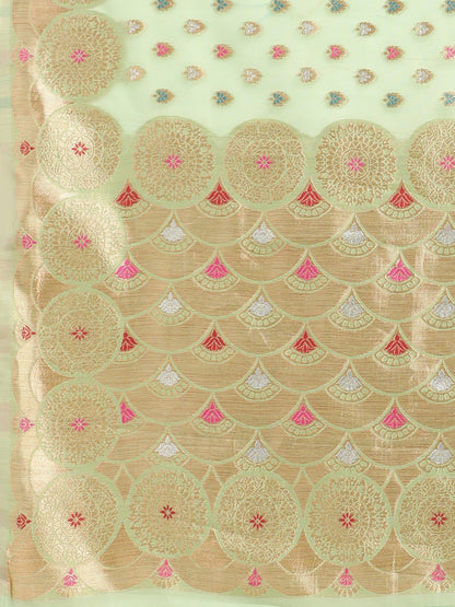 Women's Silk Blend Green Woven Design Designer Saree With Blouse Piece