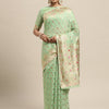 Women's Silk Blend Green Woven Design Designer Saree With Blouse Piece