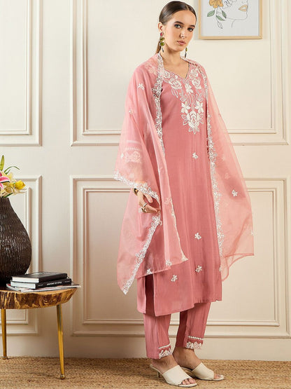 Indyancart IE Women Rust Kurta Sets