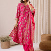 Dhiyona IE Floral Printed Notch Neck Chanderi Silk Straight Kurta & Trousers With Dupatta