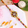 Dhiyona Green Stone Studded & Beaded Thread Rakhi With Roli Chawal With Greeting Card
