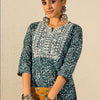Indyancart IE Women Ethnic Motifs Printed Regular Thread Work Pure Cotton Kurta with Trousers