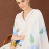 Indyancart IE Women Floral Printed Regular Thread Work Linen Kurta with Trousers & With Dupatta