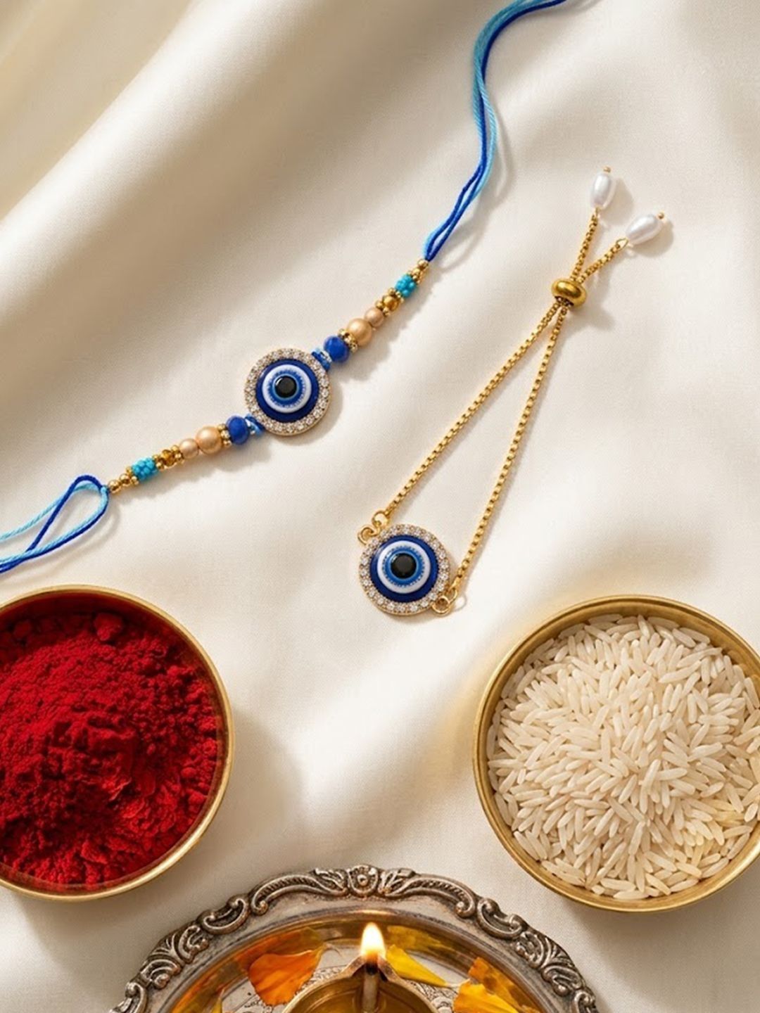 Anouk Set Of 2 Blue Evil Eye Gold Toned Bhaiya Bhabhi Rakhi