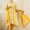 Dhiyona IE Floral Printed A-Line Mirror Work Pure Cotton Kurta with Trousers & Dupatta