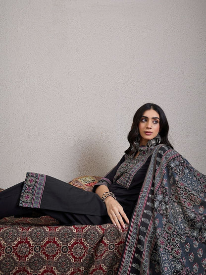 Women Ethnic Motifs Embroidered Regular Mirror Work Pure Cotton Kurta with Trousers & With Dupatta