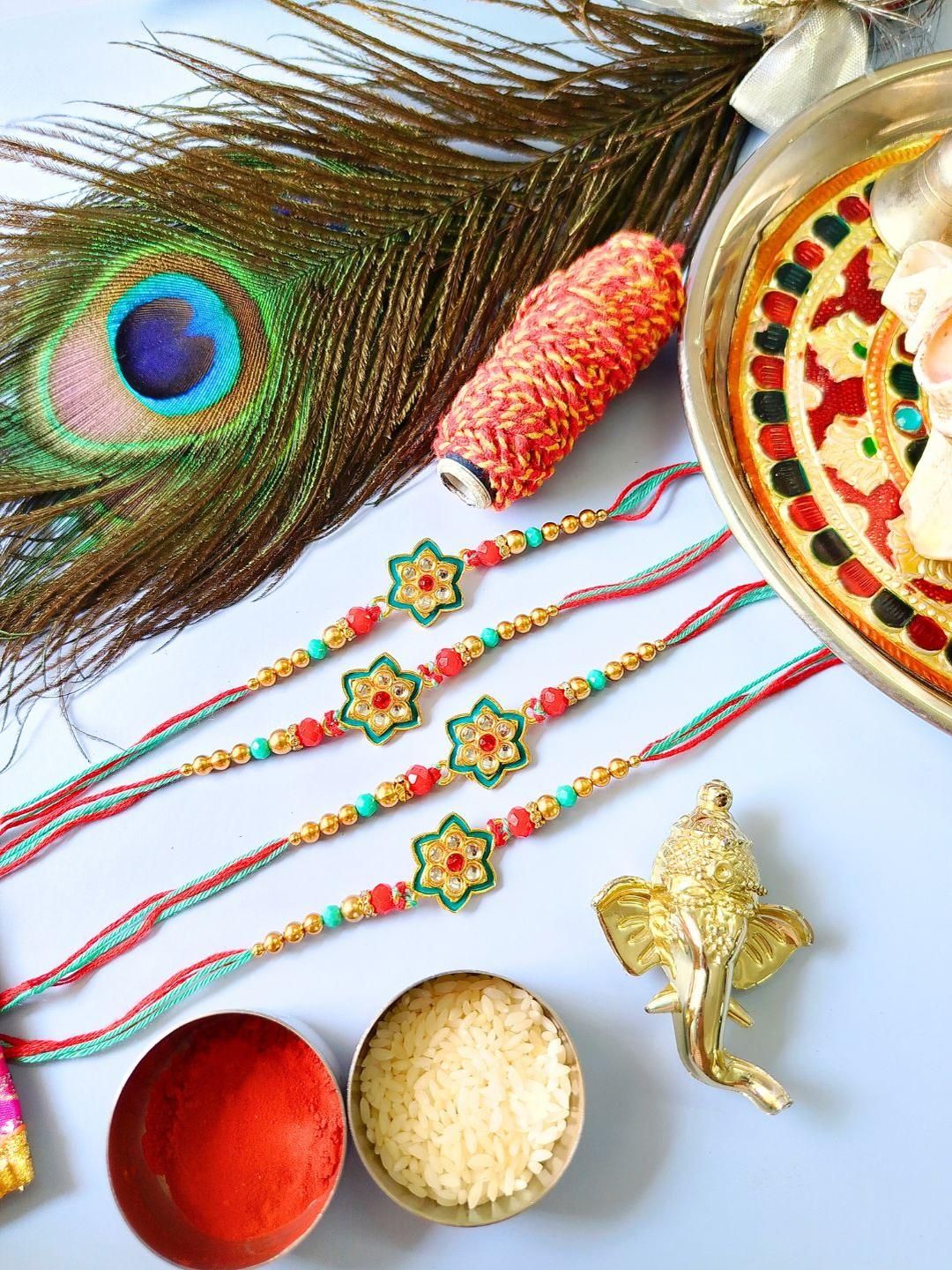 Anouk Pack of 4 Meenakari Kundan Traditional Rakhi
