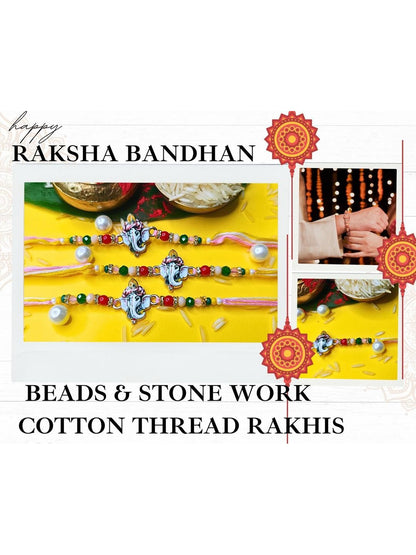Anouk Set Of 3 Beaded Cotton Thread with AD Stones & Meenakari Designer Rakhi for Brother