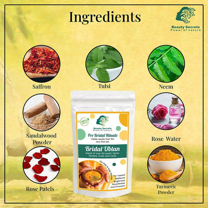 Beauty Secrets Ayurvedic Bridal Ubtan Powder face mask in a bowl, showing the natural herbal face treatment for glowing skin.