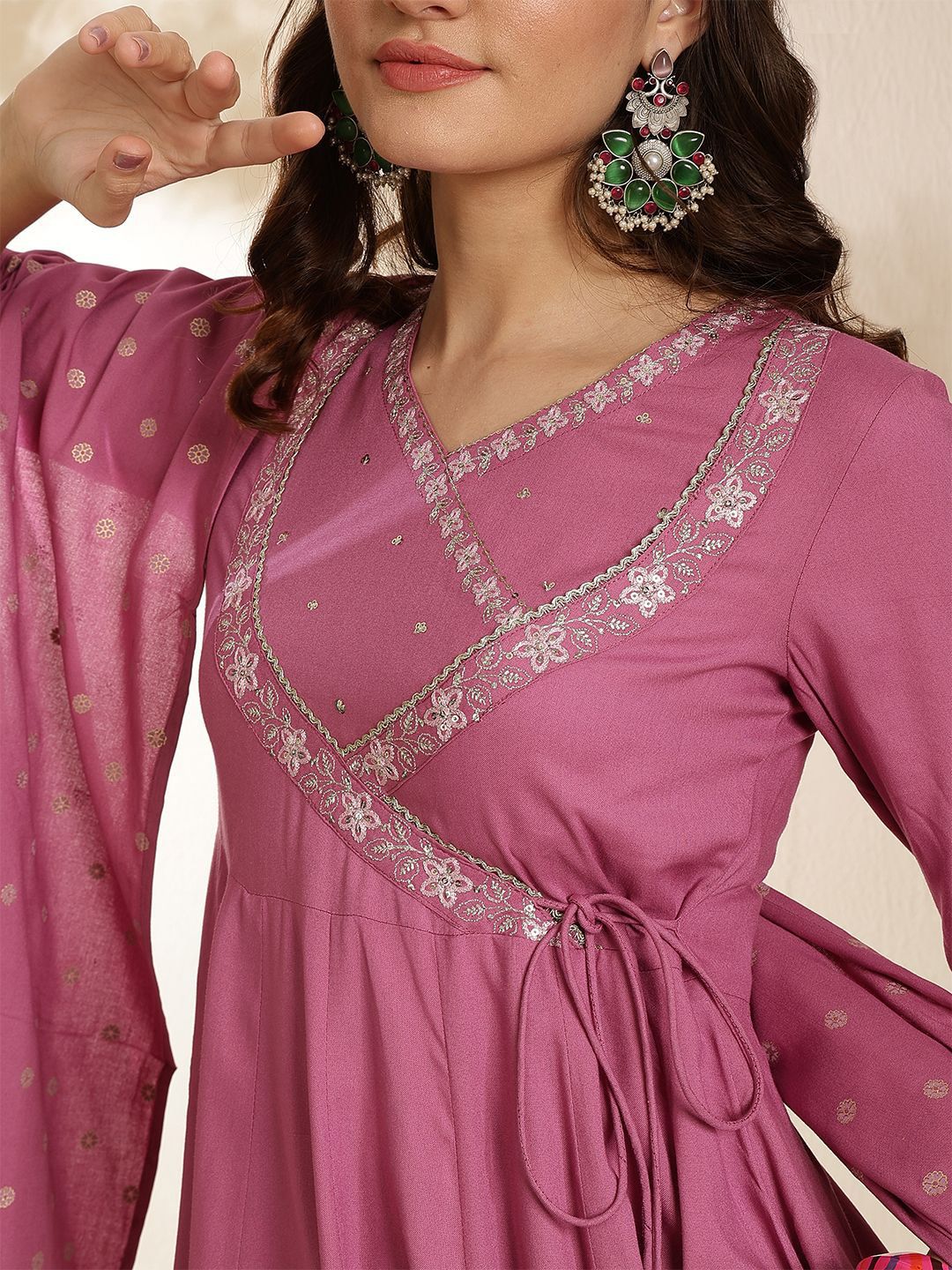 Indyancart SN Women's Ethnic Motifs Embroidered Anarkali Kurta with Palazzo & Dupatta