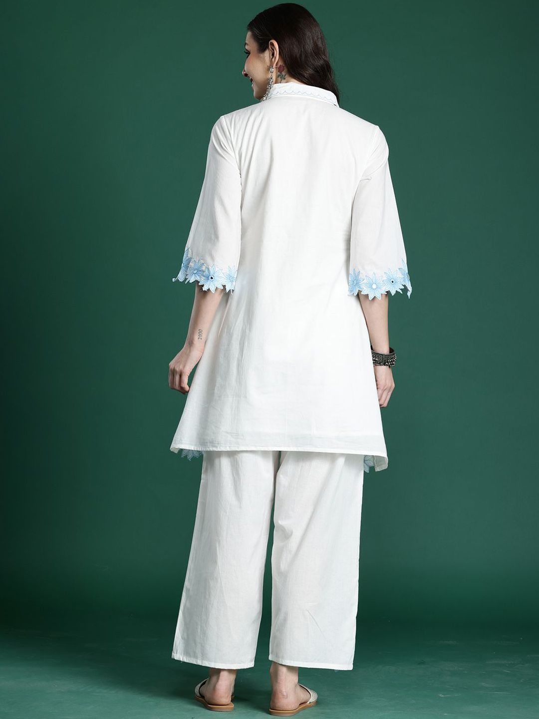 Dhiyona IE Embroidered Pure Cotton Shirt Collar Tunic With Trousers Co-Ords