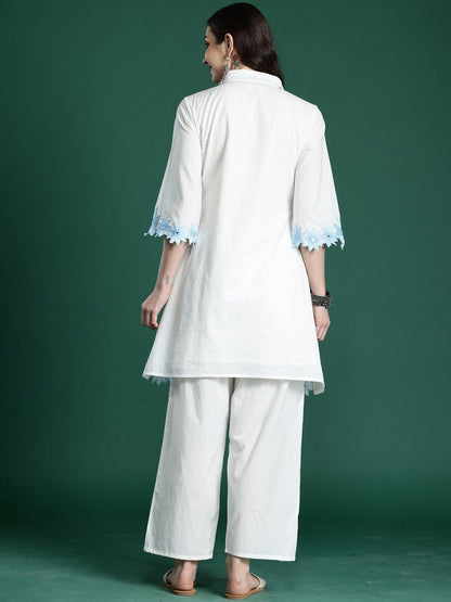 Dhiyona IE Embroidered Pure Cotton Shirt Collar Tunic With Trousers Co-Ords